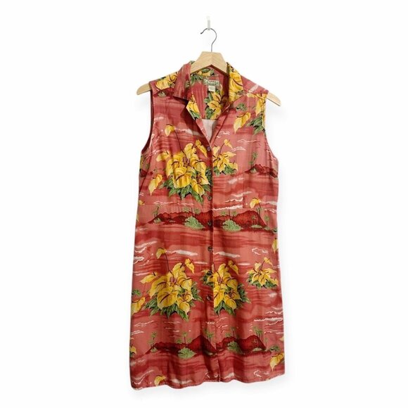 Tommy Bahama Silk Sleeveless Shirt Dress, Size 14, Hawaiian Floral Print - Picture 1 of 16